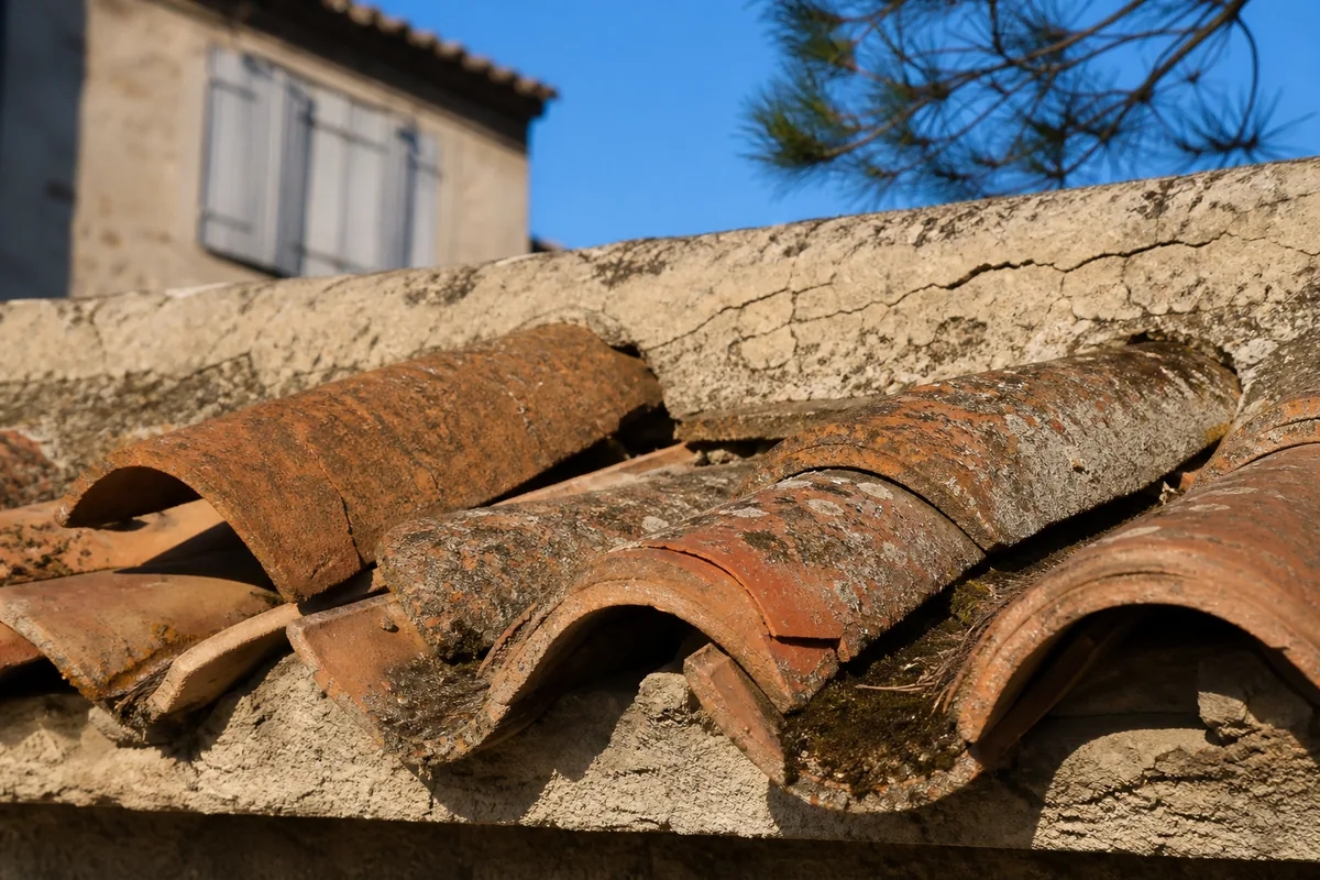 Villa en tuile canal patinée entourée de vignes et de pins sur les hauteurs de la presqu&rsquo;île
